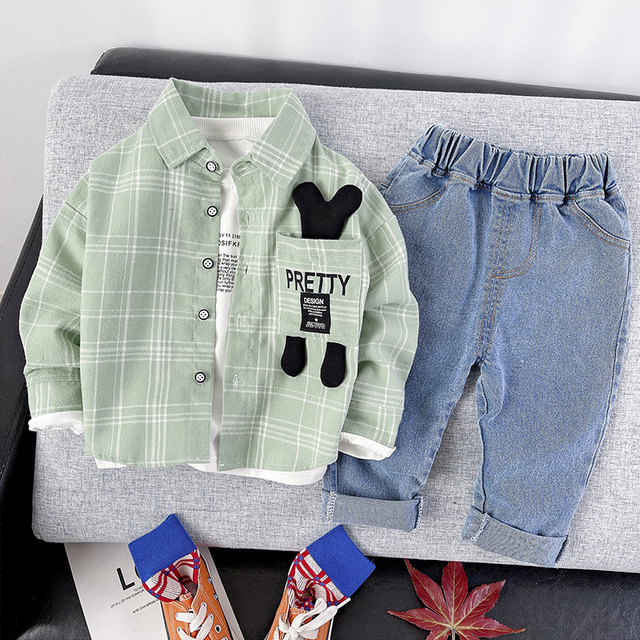 Zestaw ubrań dla dzieci: nowa kolekcja wiosna-jesień z płaszczem, T-shirtem i spodniami - Wianko - 13