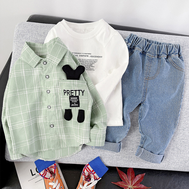 Zestaw ubrań dla dzieci: nowa kolekcja wiosna-jesień z płaszczem, T-shirtem i spodniami - Wianko - 17