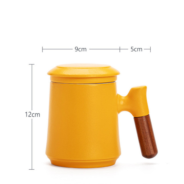 Kubek ceramiczny z drewnianą rączką i pokrywką, filtr do herbata, separacja wody, 400ML - Wianko - 1