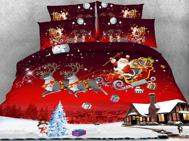 Komplet Boże Narodzenie - 4 sztuki pościeli 3D z motywem Świętego Mikołaja - Wianko - 6