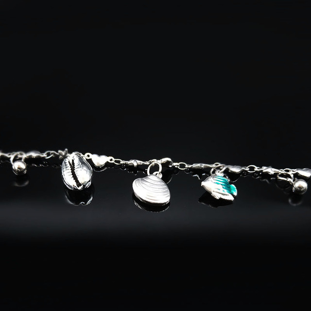Bransoletka ze stali nierdzewnej w kolorze srebrnym z koralikami w kształcie muszli rybich - biżuteria na kostkę - Wianko - 13