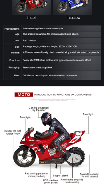 Motocykl RC z pilotem 2.4G do driftu, samobalansujący gyro, fantastyczne evotechROX Stunt samochód sportowy, zabawka dla chłopca, prezent - Wianko - 4
