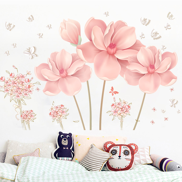 Naklejka ścienno-dekoracyjna 3D z dużą ścianą kwiatów, motylami i dekoracją do pokoju, salonu, łazienki i sypialni - Wianko - 29