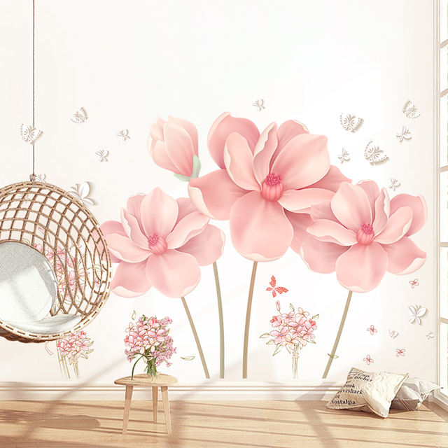 Naklejka ścienno-dekoracyjna 3D z dużą ścianą kwiatów, motylami i dekoracją do pokoju, salonu, łazienki i sypialni - Wianko - 25