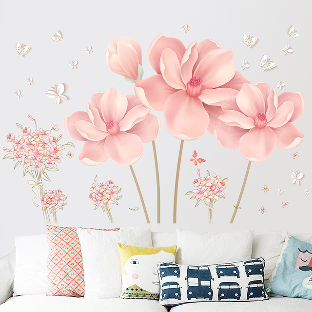 Naklejka ścienno-dekoracyjna 3D z dużą ścianą kwiatów, motylami i dekoracją do pokoju, salonu, łazienki i sypialni - Wianko - 26