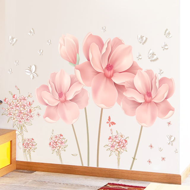 Naklejka ścienno-dekoracyjna 3D z dużą ścianą kwiatów, motylami i dekoracją do pokoju, salonu, łazienki i sypialni - Wianko - 28