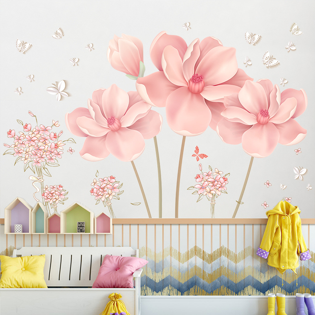 Naklejka ścienno-dekoracyjna 3D z dużą ścianą kwiatów, motylami i dekoracją do pokoju, salonu, łazienki i sypialni - Wianko - 30