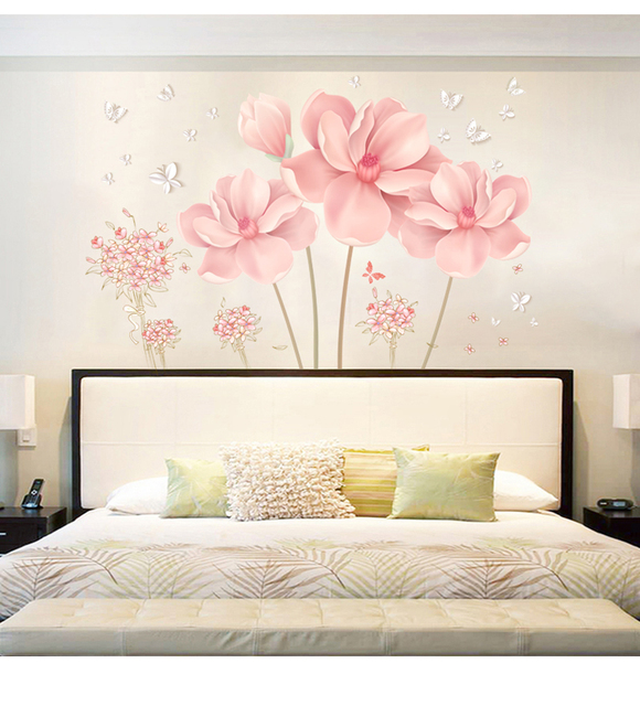 Naklejka ścienno-dekoracyjna 3D z dużą ścianą kwiatów, motylami i dekoracją do pokoju, salonu, łazienki i sypialni - Wianko - 27