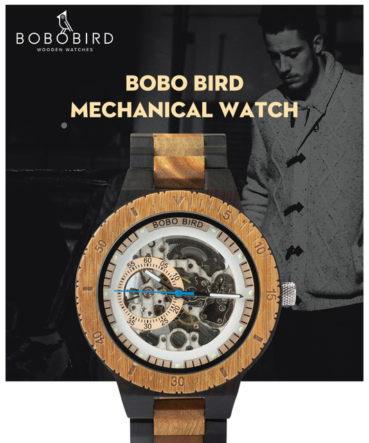 BOBO BIRD Mechaniczny Zegarek Męski - Drewniany - Automatyczny - Luminous - Logo - Pudełko - Wianko - 4