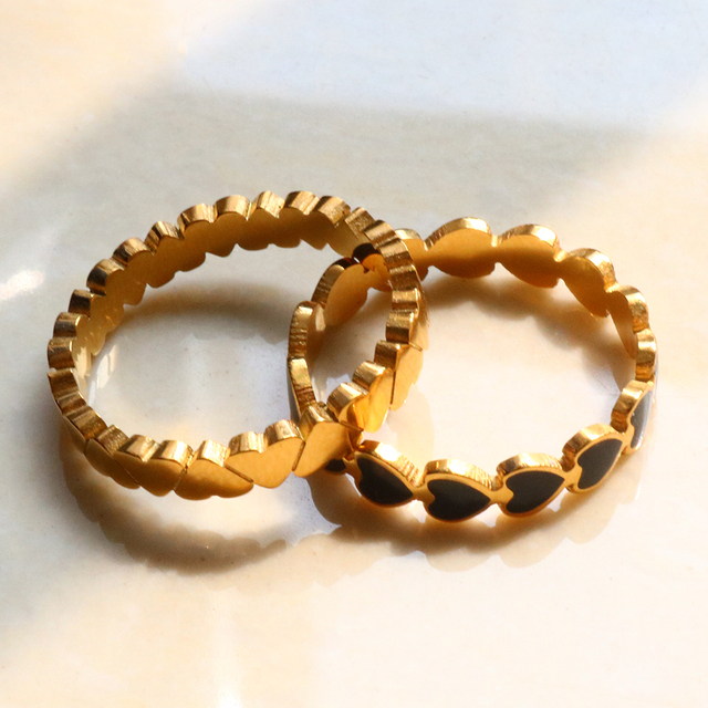 Pierścień ze stali nierdzewnej w kształcie serca o modnym złotym kolorze - Ins osobowość - Wianko - 6
