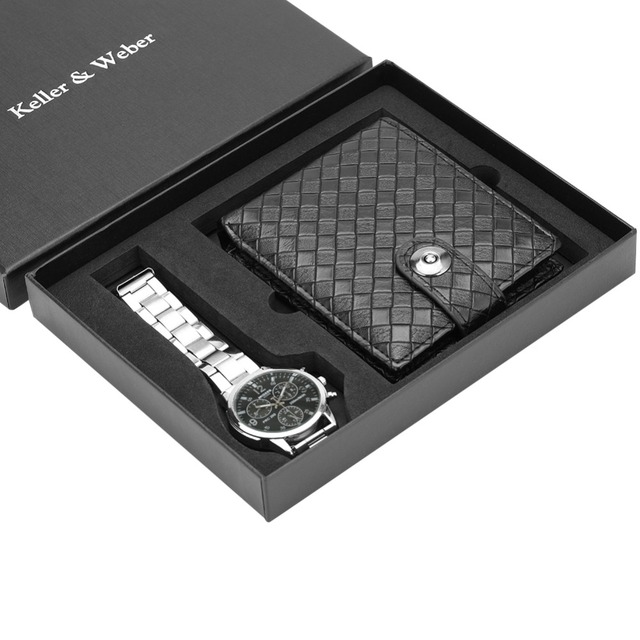 Zegarek biznesowy kwarcowy analogowy czarna tarcza skórzany portfel mężczyzn - Wianko - 1
