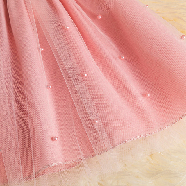 Sukienka dla dziewczynek na lato koronkowa z kwiatowym motywem, ozdobiona perłami i tiulem - Wianko - 20