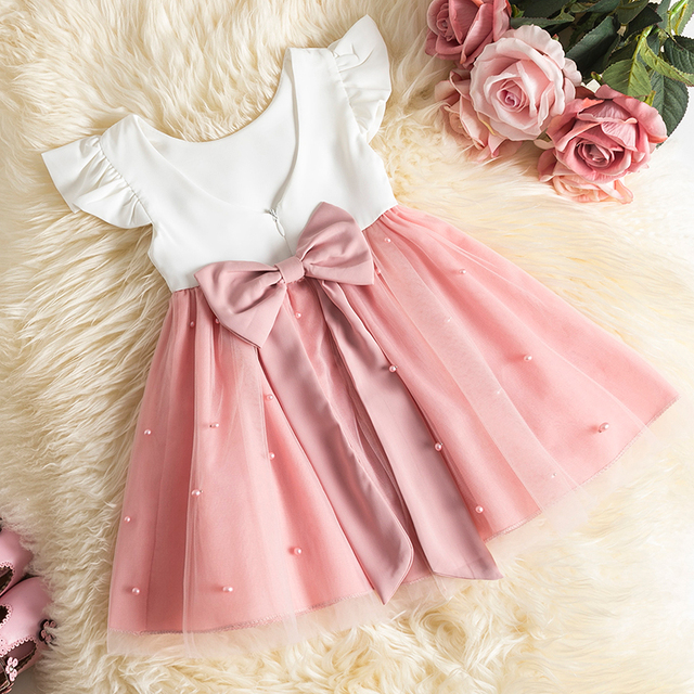Sukienka dla dziewczynek na lato koronkowa z kwiatowym motywem, ozdobiona perłami i tiulem - Wianko - 14