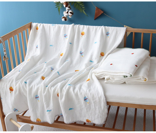 Koc muślinowy Haft Cherry Star dla dzieci, przytulny i miękki, idealny do przewijania i okrywania noworodków, ręcznik kąpielowy i kołdra dla niemowląt - Wianko - 8
