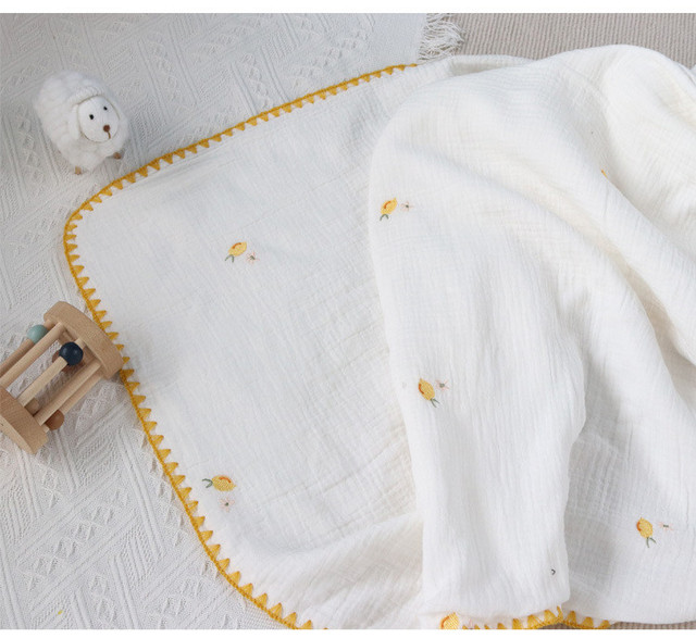 Koc muślinowy Haft Cherry Star dla dzieci, przytulny i miękki, idealny do przewijania i okrywania noworodków, ręcznik kąpielowy i kołdra dla niemowląt - Wianko - 6