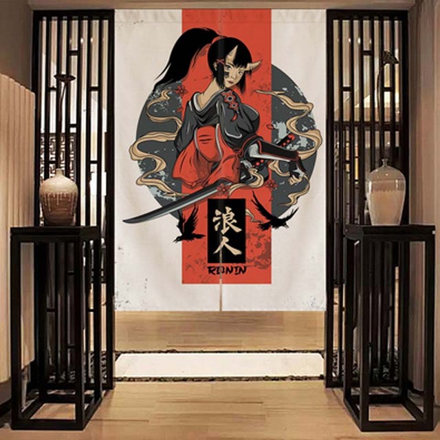 Zasłona japońska do drzwi, teleskopowy drążek, przegroda łazienkowa, dekoracja do restauracji, kuchni, hotelu - Wianko - 7
