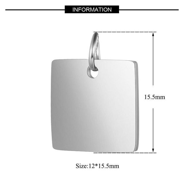 Dostosowany złoty wisiorek ze stali nierdzewnej do tworzenia biżuterii z wygrawerowanym logo - kwadratowy w kształcie - kolczyki, bransoletka, naszyjnik - DIY - Wianko - 1