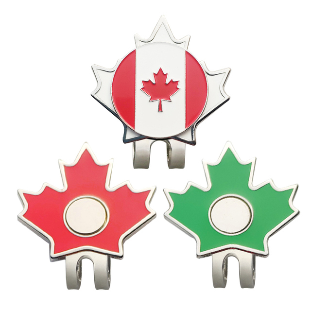 Klip na kapelusz z Kanadyjską flagą jako marker piłki golfowej z magnesem - prezent dla taty / liście klonu / wysoka jakość (1 pc) - Wianko - 1