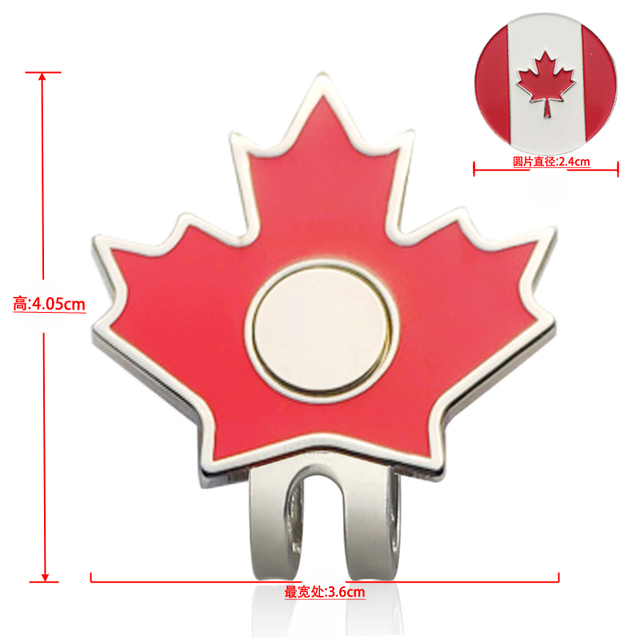 Klip na kapelusz z Kanadyjską flagą jako marker piłki golfowej z magnesem - prezent dla taty / liście klonu / wysoka jakość (1 pc) - Wianko - 2