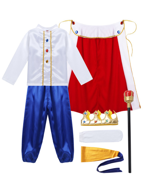 Zestaw 7 elementów dla chłopców: Średniowieczny król Halloween Cosplay - Kostium w zbiorze z długimi rękawami, spodniami, pasem, płaszczem, pałąkiem i opaską - Wianko - 11