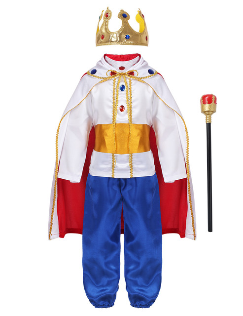 Zestaw 7 elementów dla chłopców: Średniowieczny król Halloween Cosplay - Kostium w zbiorze z długimi rękawami, spodniami, pasem, płaszczem, pałąkiem i opaską - Wianko - 12