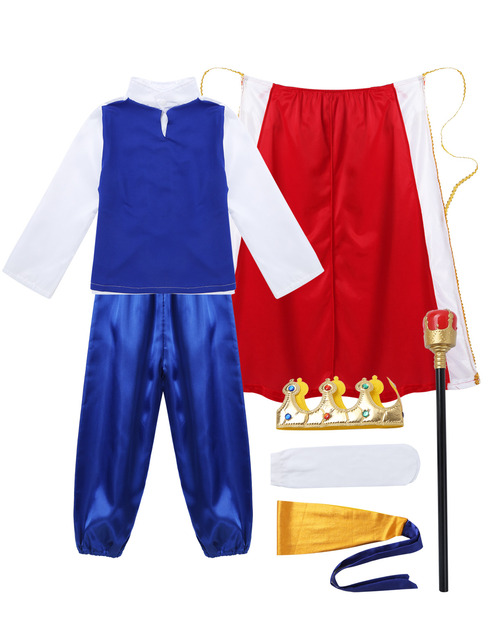 Zestaw 7 elementów dla chłopców: Średniowieczny król Halloween Cosplay - Kostium w zbiorze z długimi rękawami, spodniami, pasem, płaszczem, pałąkiem i opaską - Wianko - 16