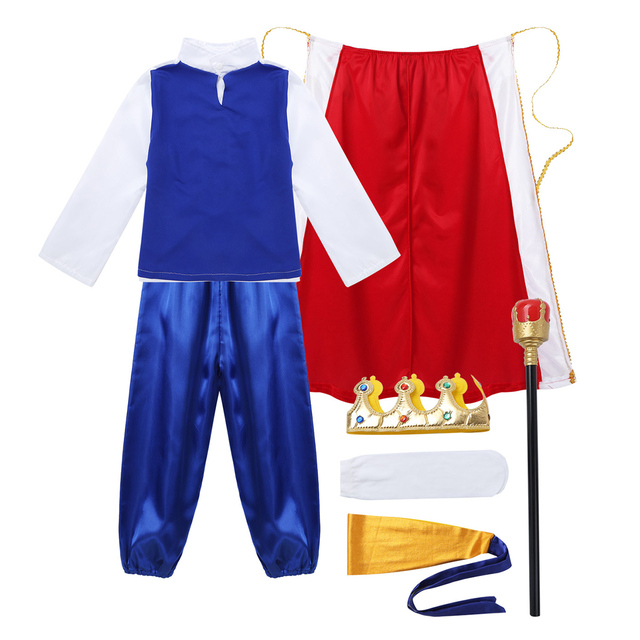 Zestaw 7 elementów dla chłopców: Średniowieczny król Halloween Cosplay - Kostium w zbiorze z długimi rękawami, spodniami, pasem, płaszczem, pałąkiem i opaską - Wianko - 15