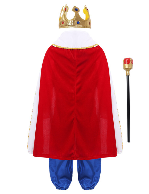 Zestaw 7 elementów dla chłopców: Średniowieczny król Halloween Cosplay - Kostium w zbiorze z długimi rękawami, spodniami, pasem, płaszczem, pałąkiem i opaską - Wianko - 14