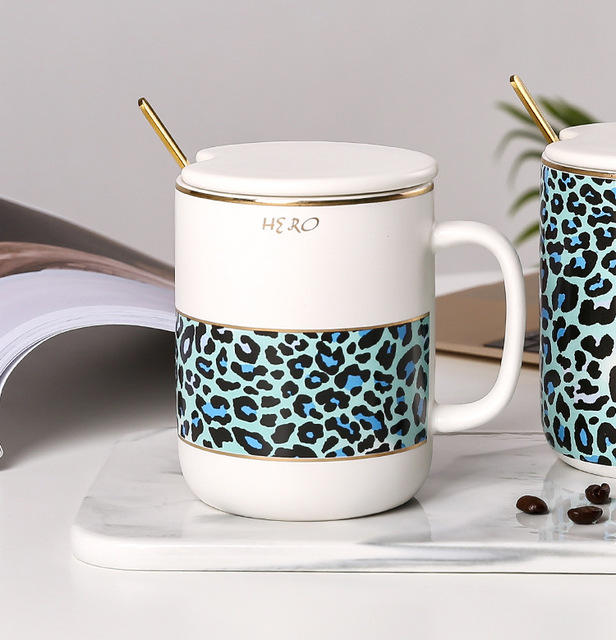 Kubek ceramiczny 380ml z nordyckim wzorem w złote cętki i uchwytem – zestaw z pokrywą, idealny na kawę i mleko, doskonały prezent urodzinowy - Wianko - 13