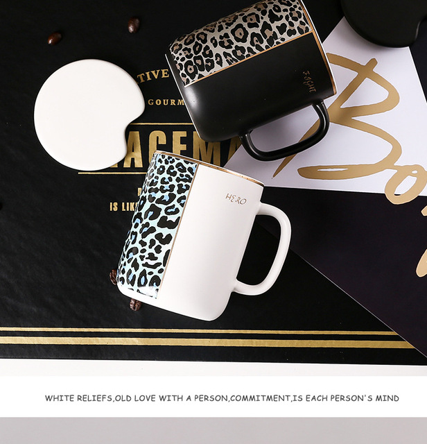 Kubek ceramiczny 380ml z nordyckim wzorem w złote cętki i uchwytem – zestaw z pokrywą, idealny na kawę i mleko, doskonały prezent urodzinowy - Wianko - 12