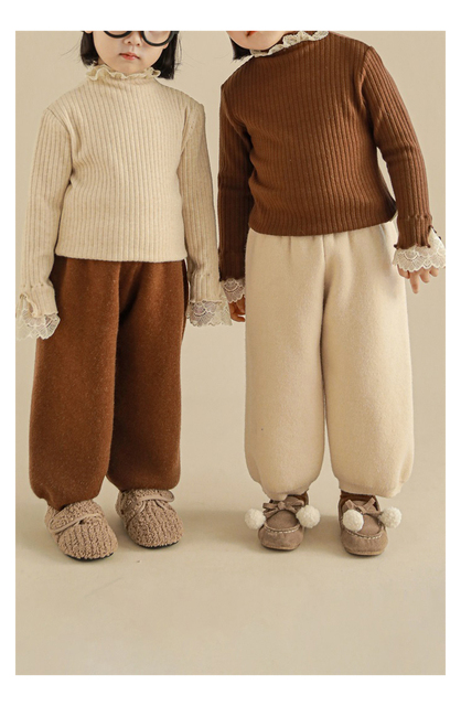 Nowe zimowe dziewczęce aksamitne spodnie z dzianiny - grube, czyste i dopasowane - Wianko - 10