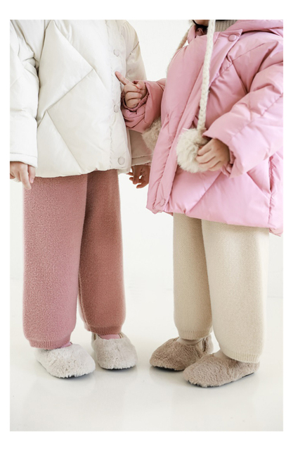 Nowe zimowe dziewczęce aksamitne spodnie z dzianiny - grube, czyste i dopasowane - Wianko - 22