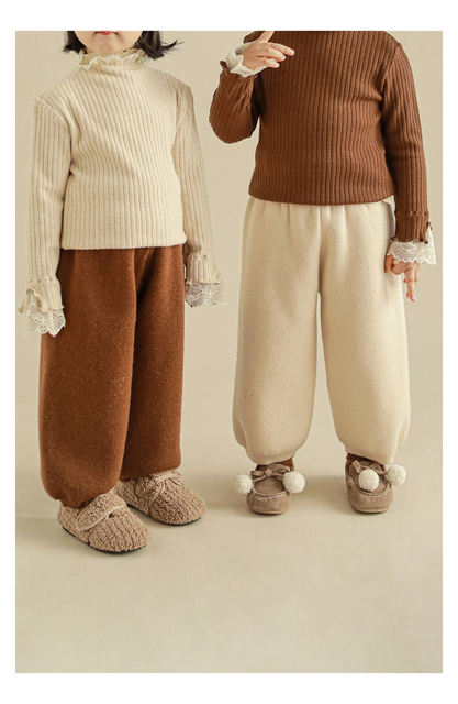 Nowe zimowe dziewczęce aksamitne spodnie z dzianiny - grube, czyste i dopasowane - Wianko - 6
