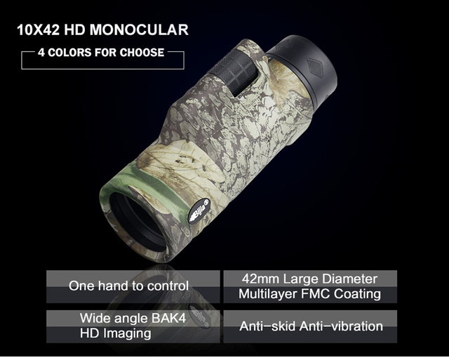 Monokular HD 10x42 z zoomem, wielowarstwowym pryzmatem i szerokokątnym pola widzenia (Luneta/Lornetka) - Wianko - 3