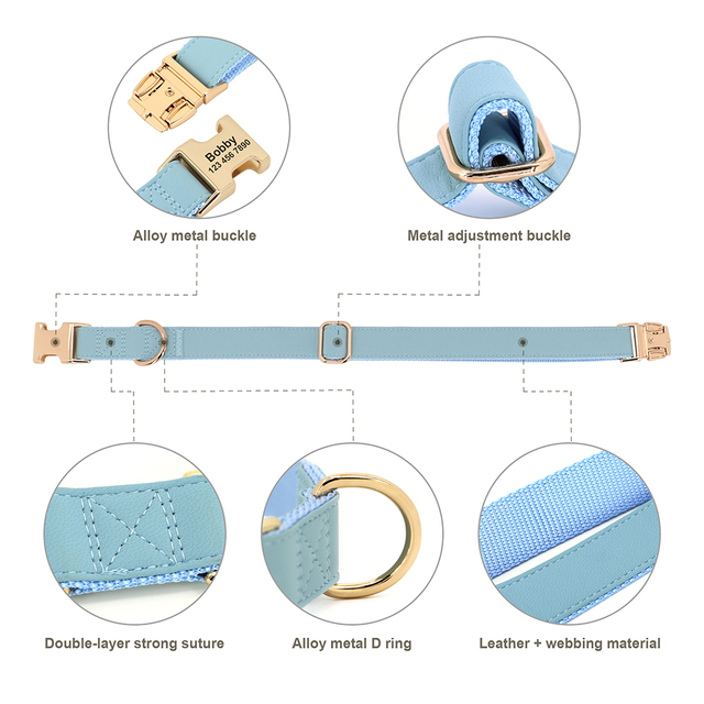Obroża dla psa personalizowana z nazwą, wykonana z PU skóry, dla małych, średnich i dużych psów Chihuahua, z zestawem smyczy i identyfikatorem ID - Wianko - 16
