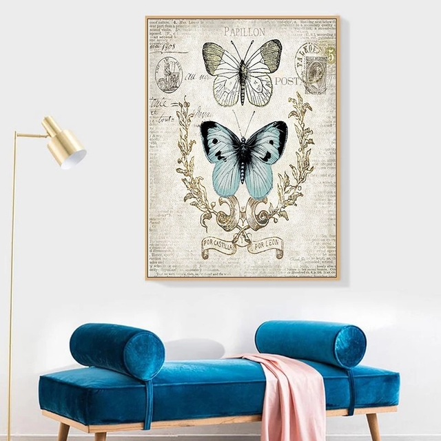 Plakat Vintage Butterfly Bird z drukiem kwiatowym na płótnie - nordyckie zwierzęta, owady - dekoracja wnętrz salonu - Wianko - 2