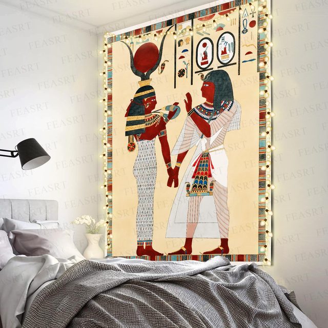Gobelin ściany wiszący - egipskie bogowie, faraon, hieroglify - dekoracja do sypialni - Wianko - 14