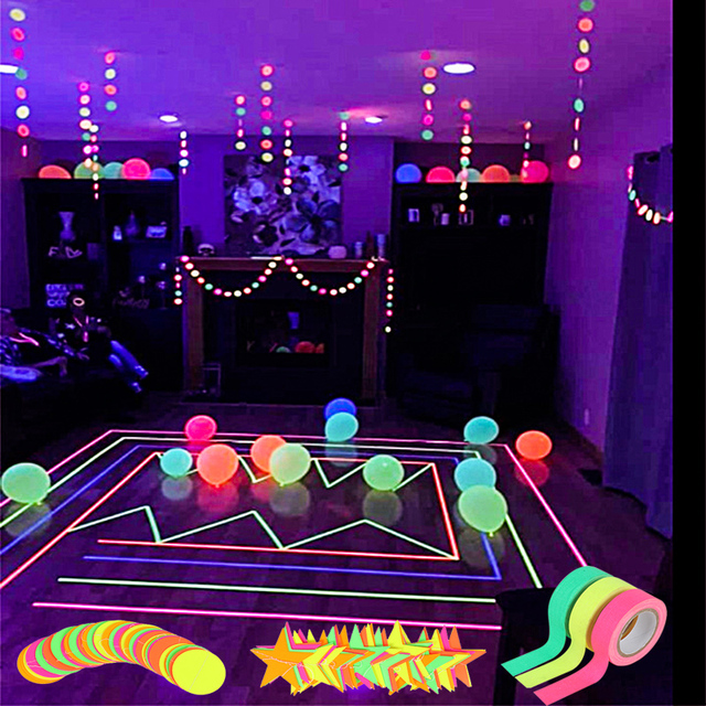 Neonowa reaktywna taśma Glow z dekoracjami papierowymi - girlandy z okrągłymi kołami i gwiazdami urodzinowymi i weselnymi - Wianko - 3