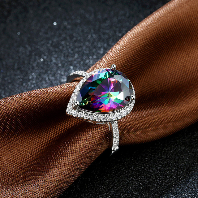 Srebrny pierścień z kroplą wody z cyrkoniami Rainbow Mystic, rozmiar 6-8 - Wianko - 6