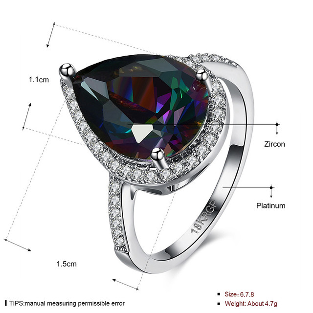 Srebrny pierścień z kroplą wody z cyrkoniami Rainbow Mystic, rozmiar 6-8 - Wianko - 5