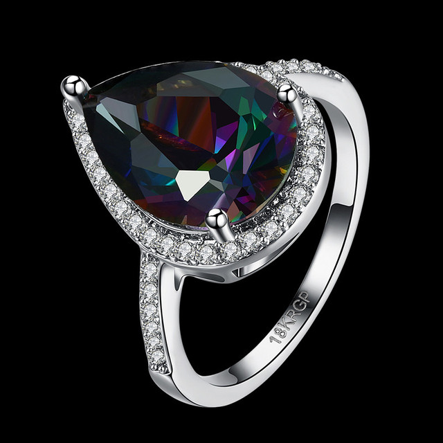 Srebrny pierścień z kroplą wody z cyrkoniami Rainbow Mystic, rozmiar 6-8 - Wianko - 4