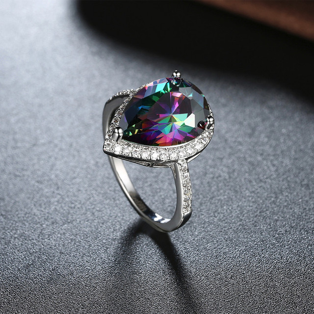 Srebrny pierścień z kroplą wody z cyrkoniami Rainbow Mystic, rozmiar 6-8 - Wianko - 7