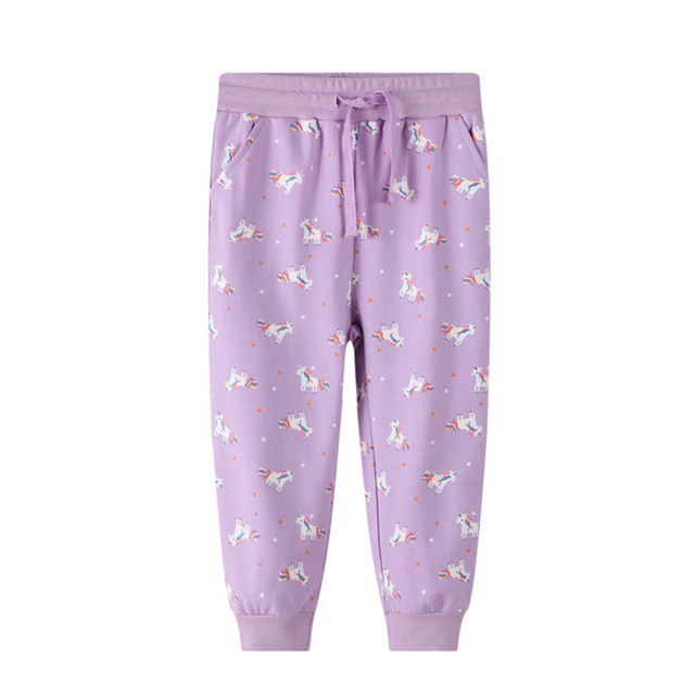 Fioletowe długie spodnie dla dziewczynek z nadrukiem jednorożca - New Arrival - Wianko - 11