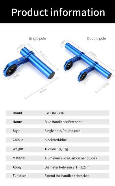 Przedłużka kierownicy rowerowej do montażu na MTB Bike - aluminum/carbon, 10cm/20cm/30cm, stojak na rower - Wianko - 3