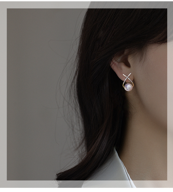 Kolczyki wiszące Design Sense z geometrycznym krzyżem i metalowymi perłami dla kobiet - biżuteria koreańska 2021 - Wianko - 11