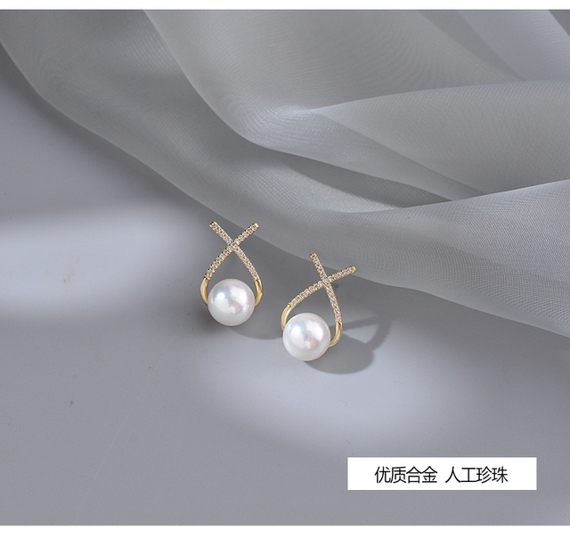 Kolczyki wiszące Design Sense z geometrycznym krzyżem i metalowymi perłami dla kobiet - biżuteria koreańska 2021 - Wianko - 4