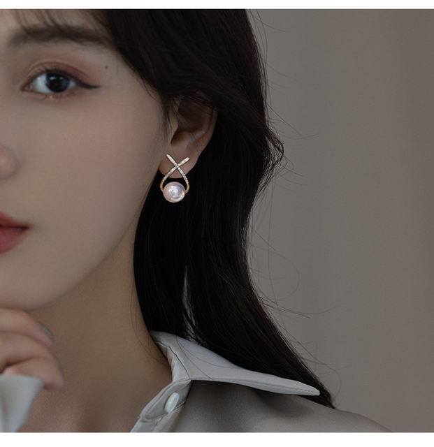 Kolczyki wiszące Design Sense z geometrycznym krzyżem i metalowymi perłami dla kobiet - biżuteria koreańska 2021 - Wianko - 2