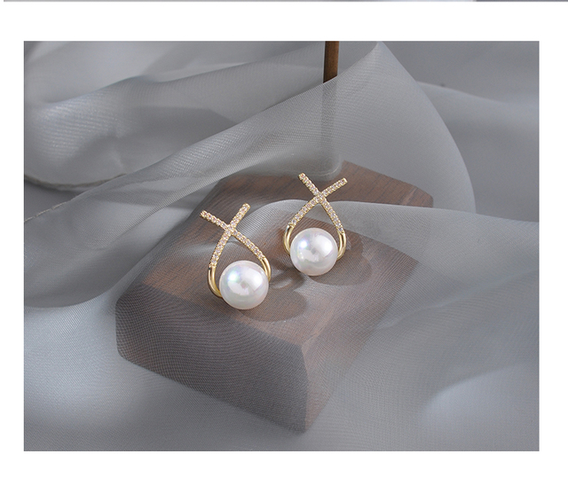 Kolczyki wiszące Design Sense z geometrycznym krzyżem i metalowymi perłami dla kobiet - biżuteria koreańska 2021 - Wianko - 8