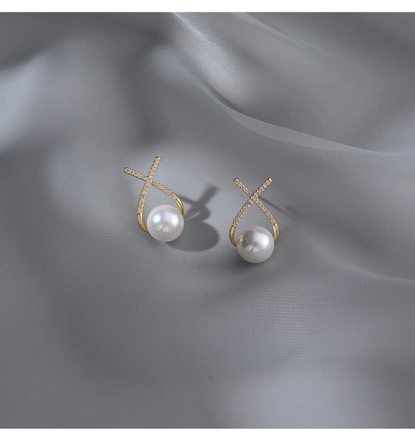Kolczyki wiszące Design Sense z geometrycznym krzyżem i metalowymi perłami dla kobiet - biżuteria koreańska 2021 - Wianko - 9