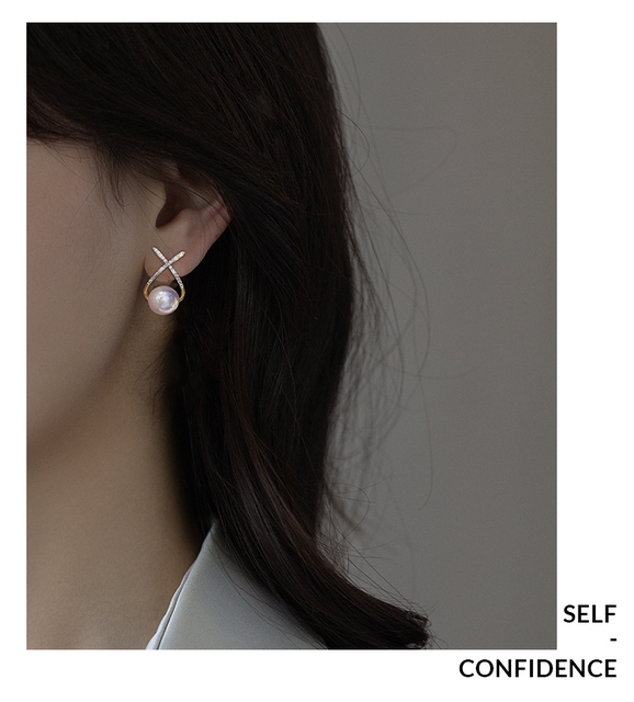 Kolczyki wiszące Design Sense z geometrycznym krzyżem i metalowymi perłami dla kobiet - biżuteria koreańska 2021 - Wianko - 3